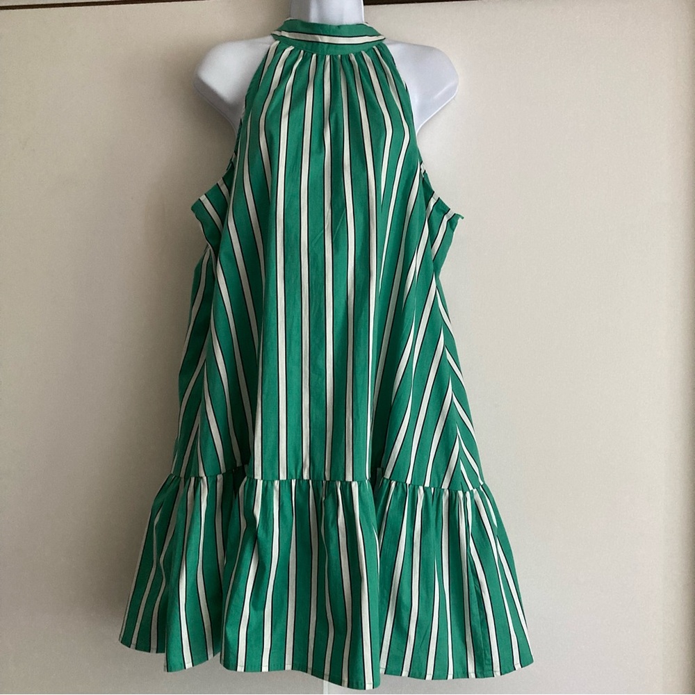 Rachel Zoe Green & White Striped Tie Back Neck Flounce Peplum Hem Dress NWT XL